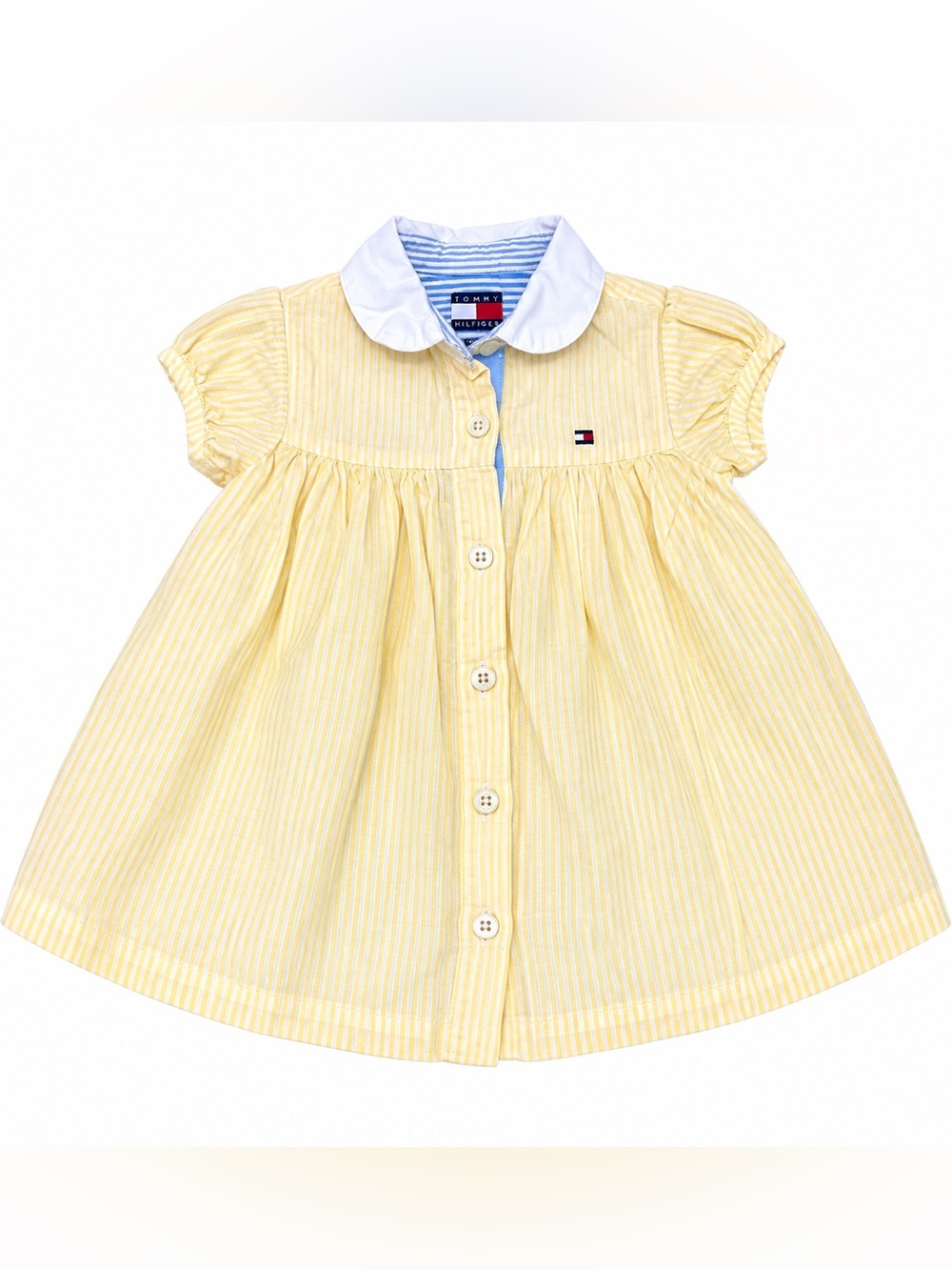 Vintage Tommy Hilfiger Baby Girl Dress 6-12M Yellow Stripe Y2K